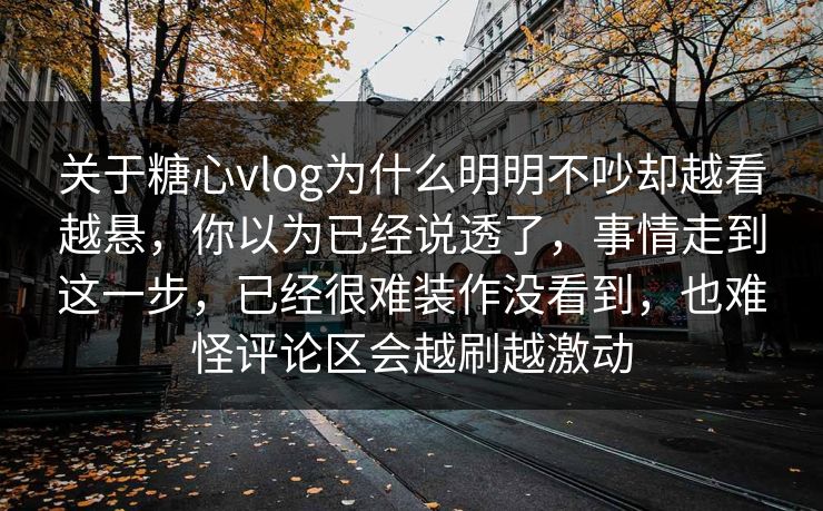 关于糖心vlog为什么明明不吵却越看越悬，你以为已经说透了，事情走到这一步，已经很难装作没看到，也难怪评论区会越刷越激动