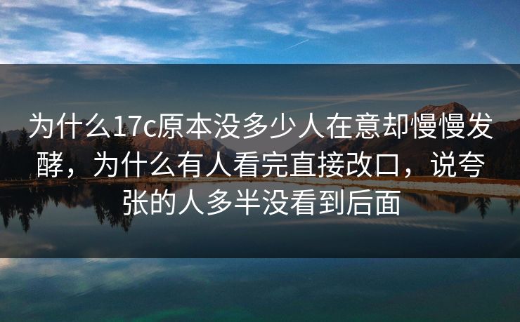 为什么<strong>17C</strong>原本没多少人在意却慢慢发酵，为什么有人看完直接改口，说夸张的人多半没看到后面